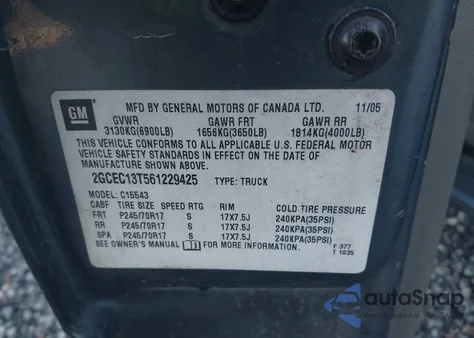 2006 Chevrolet Silverado 1500 Lt3 z USA, uszkodzony, nr VIN 2GCEC13T561229425